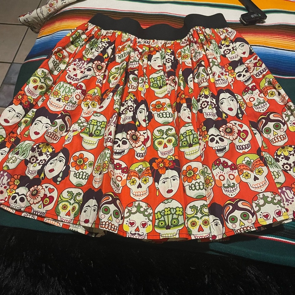 Orange and White Knee-Length Bubble Skirt